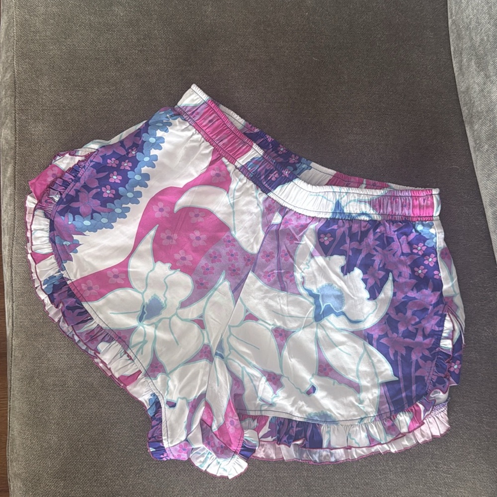 Eternal Summer Jade flower Floral Print Ruffle Tai Shorts Size M
